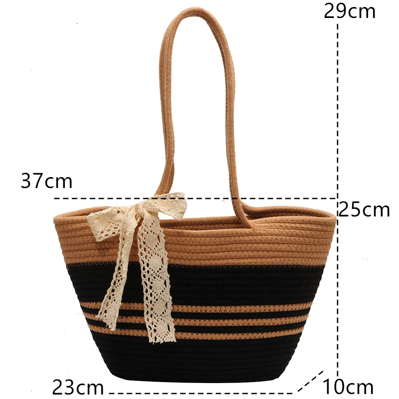 Nuova borsa in filo di cotone intrecciata a mano all\'uncinetto borsa da donna estiva Casual di grande capacità borsa da viaggio intrecciata in paglia