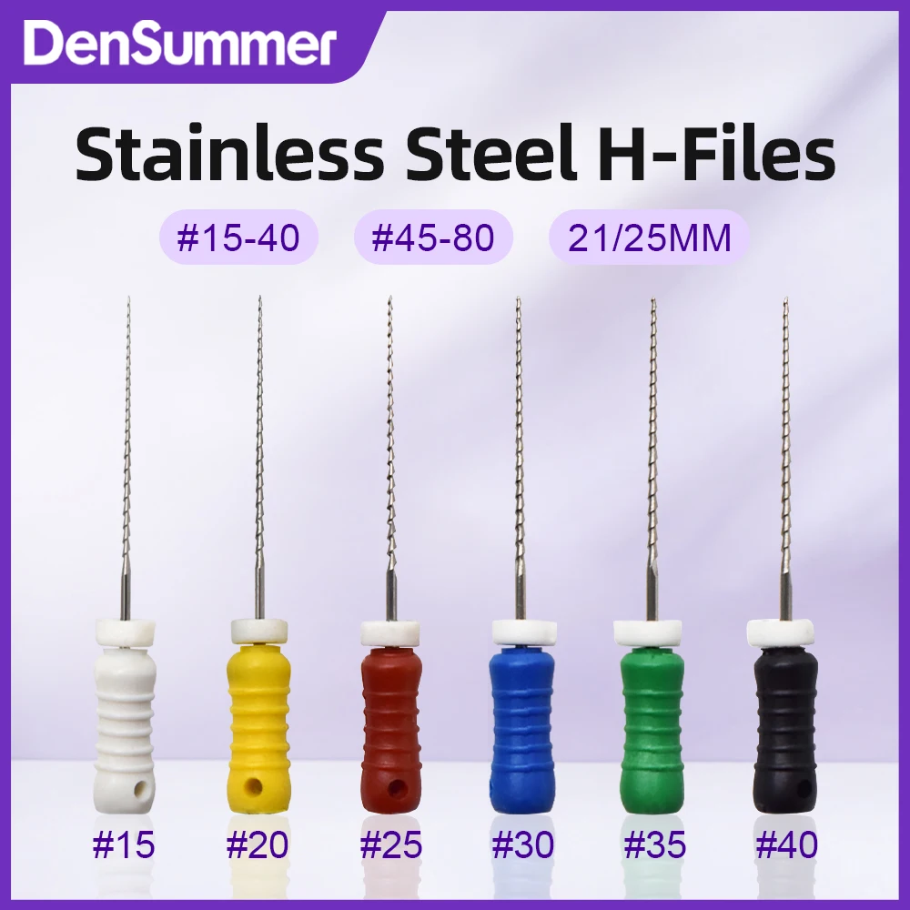 DenSummer 1 Box Endodontic Files Stainless Steel Material 21/25mm Dental H-Files Precision Cutting Angle Hand Use Endo Files
