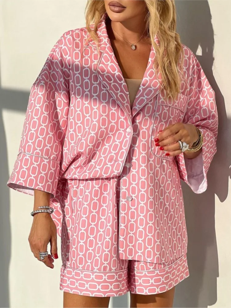 

2 Piece Women Set Dashiki African Clothes Fashion Printing Blouse Top And Shorts Suit Party Matching Sets Summer Autumn New