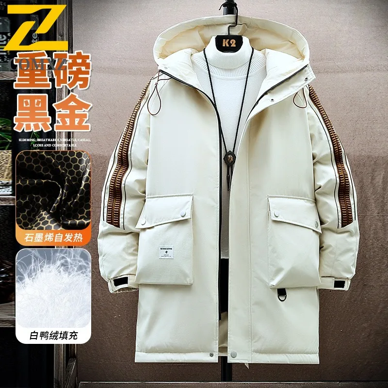 

COMXZ Men Duck Down Mountain Hooded Waterproof Long Jacket American Style Vintage Winter Cotton-padded Outdoor Lightweight Coat