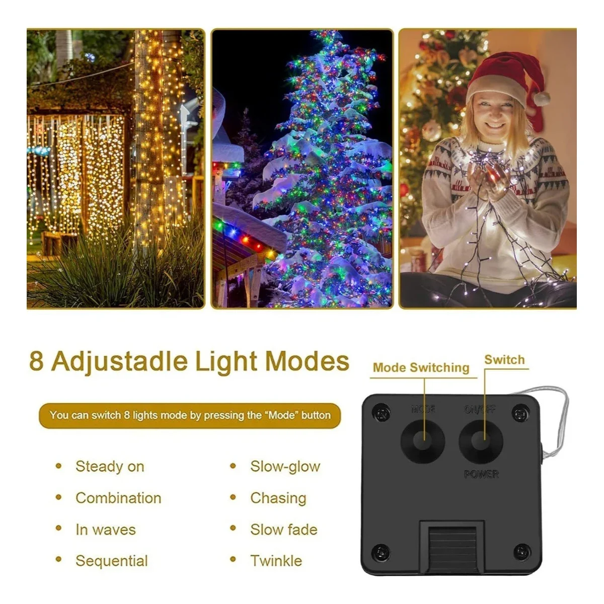Solar String Lights,200 LED Decorative String Lights | Waterproof | for Patio Garden Backyard Home Christmas Tree Party