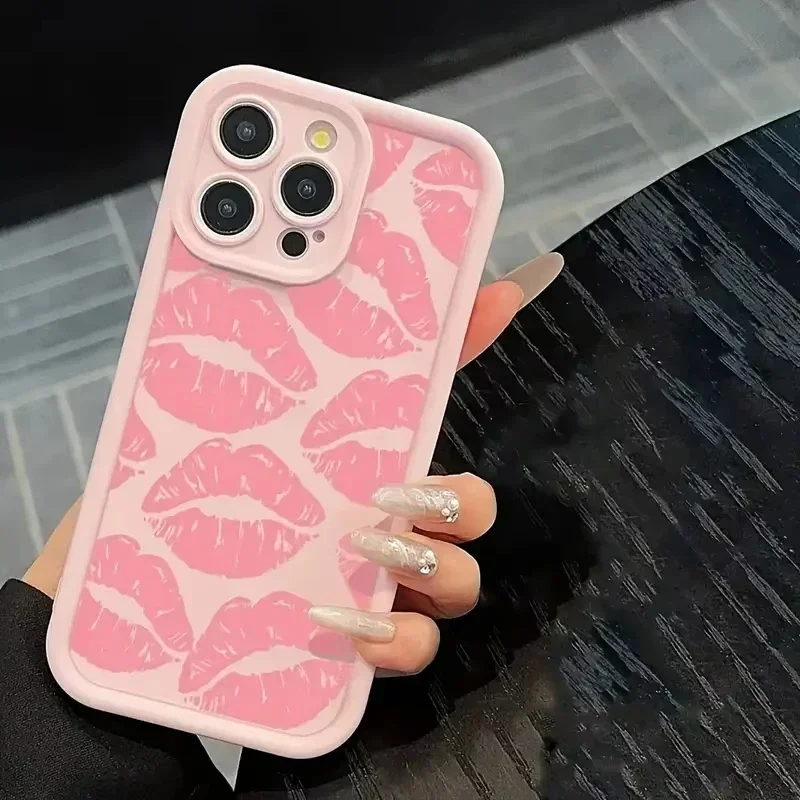 Pink Lips Leopard Print Love Heart Bow Pattern Phone Case For iPhone 16 Pro Max 15 14 13 12 11 XS X XR 7 8 16 Plus SE 2022 Cover