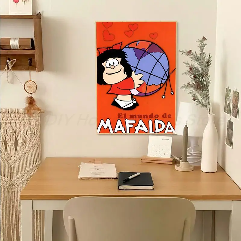 Cute Cartoon Mafalda Self-adhesive Art Poster Decoracion Painting Wall Art White Kraft Paper Home Decor