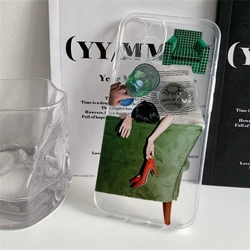 Ins Aesthetic Illustration High Heels Phone Case For Samsung S24 S23 S22 S21 S20 S10 FE Note20 Note10 Plus Ultra Lite 5G Cover