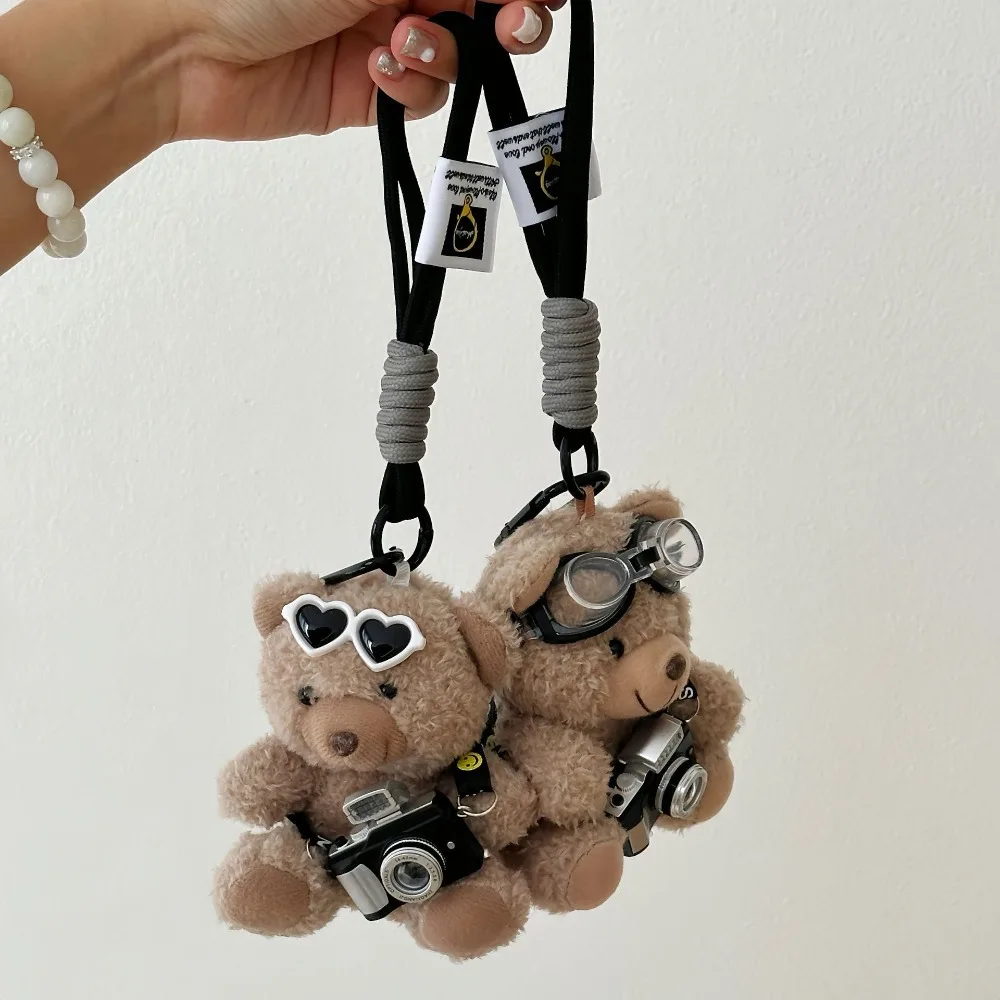 Camera Little Brown Bear White Shoes Little Panda Soft Cute Plush Doll Keychain Bag Pendant Girl