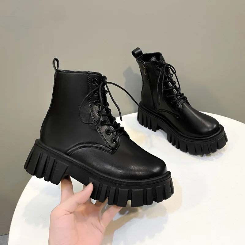 Rimocy Chunky Platform White Ankle Boots Women Autumn Winter Pu Leather Combat Booties Mujer Punk Thick Bottom Motorcycle Boots