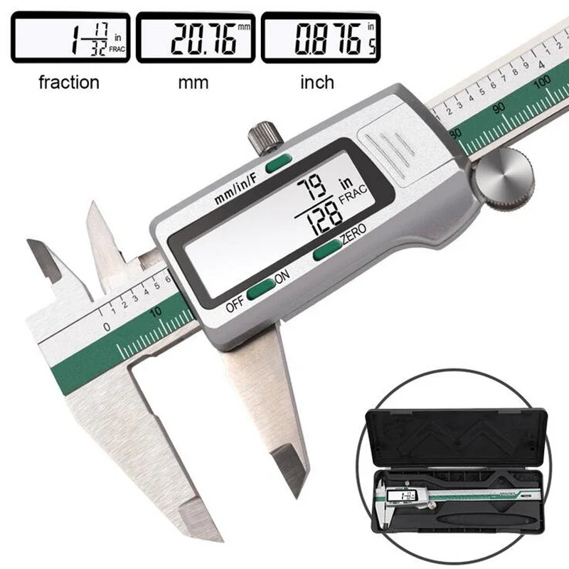 Stainless Steel Digital Display Caliper 150mm Fraction/MM/Inch High Precision Stainless Steel LCD Vernier Caliper Measuring Tool