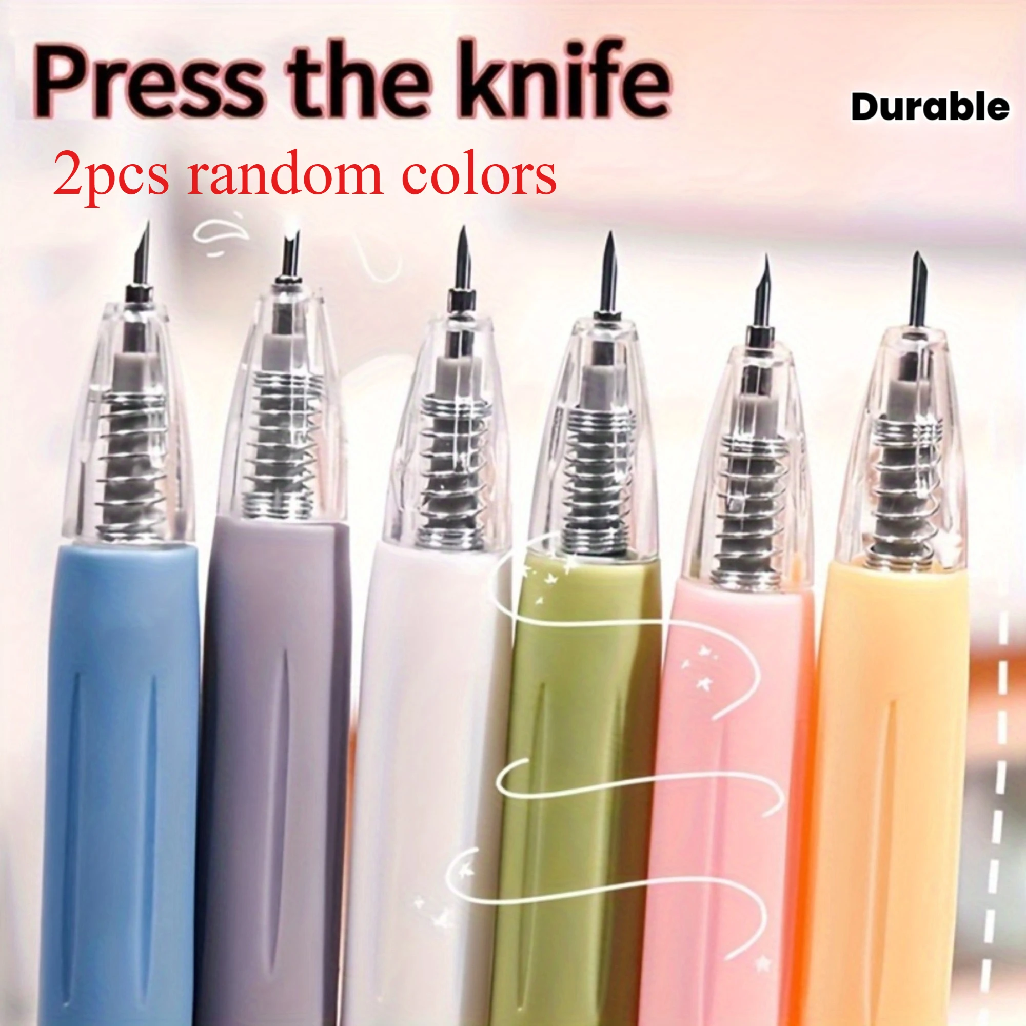 2pcs Random Color Retractable Craft Knives - Press-And-Stretch Pencil Sharpener, Suitable for Paper, Card Making, and Unboxing