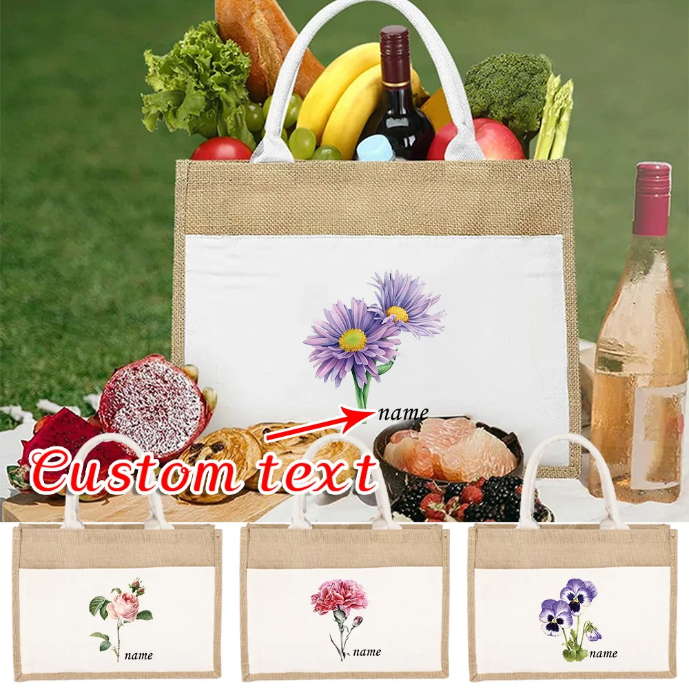 

Customized Name Eco-friendly Shopper Bag Large Capacity Commuting Bags Fashion Casual Handbags Simple Cotton Linen Handbag