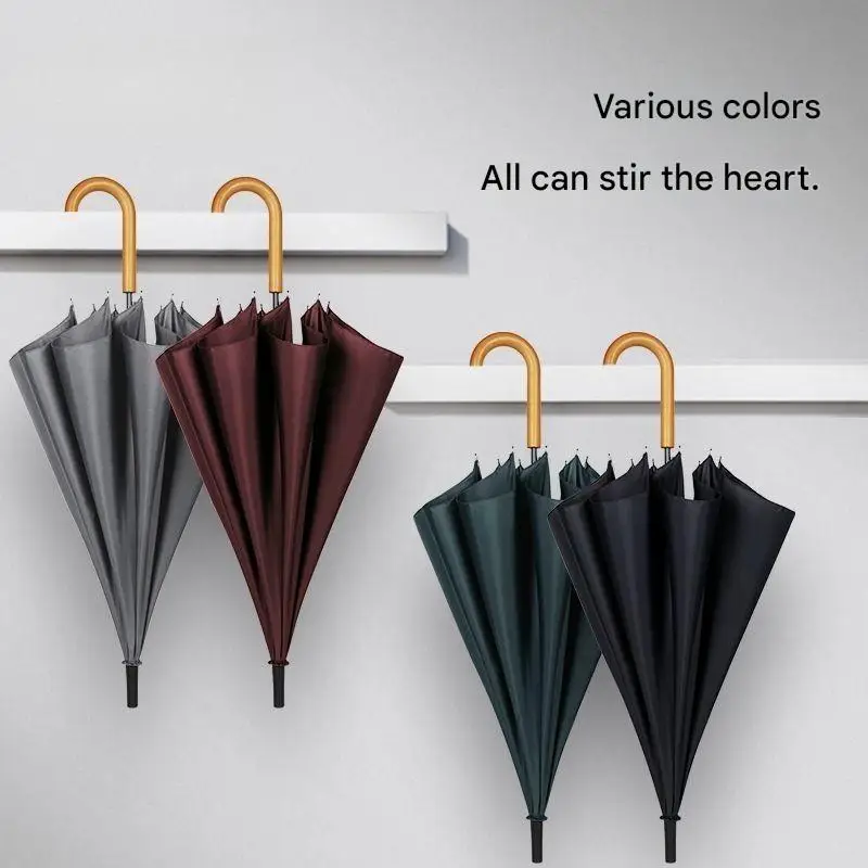 Semi-automatic Straight-handle Business Umbrella Einforced Wind-resistant Larger Solid Wood Curved Handle Long-handled Umbrella