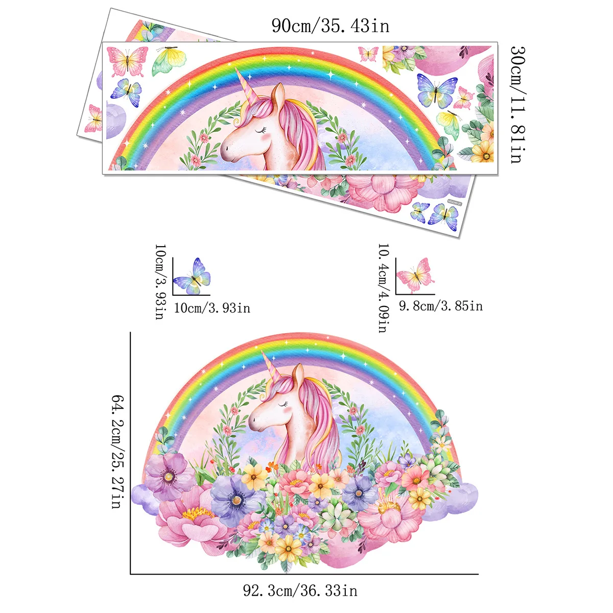 Rainbow Unicorn Flower Wall Sticker for Living Room Girls Bedroom Background Decoration Self-adhesive Wall Decals Daughter Room