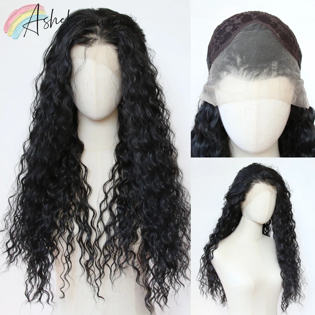 

Ashely Natural Black Lace Front Wig for Women 26inch 13*4 Curly Wig High Temperature Fibers Synthetic Lace Wigs for Dialy Use