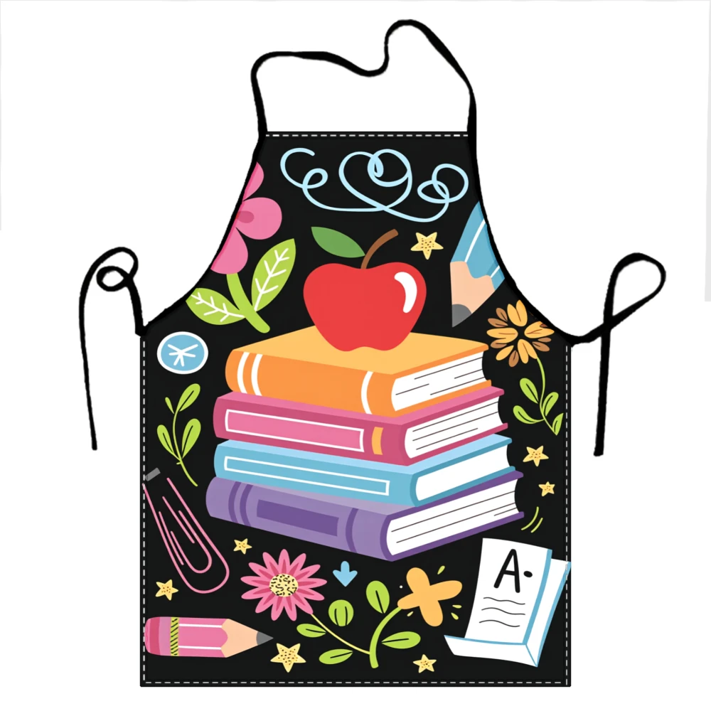 Colorful Books And Apple Apron For Teachers And Students With Educational Design And School Supplies Pattern