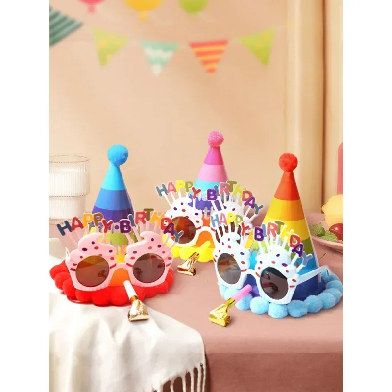 1 Set of 12 Pcs Blowing Out Birthday Party Hat Children\'s&Girls Funny Baby Cake Decoration Scene Decoration Supplies Birthday