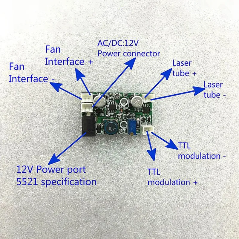 405Nm 445Nm 520Nm LD Driver Board 12V 1W 1.6W 3W Step-Down Constant Current Drive Circuit of TTL Modulation Power Supply