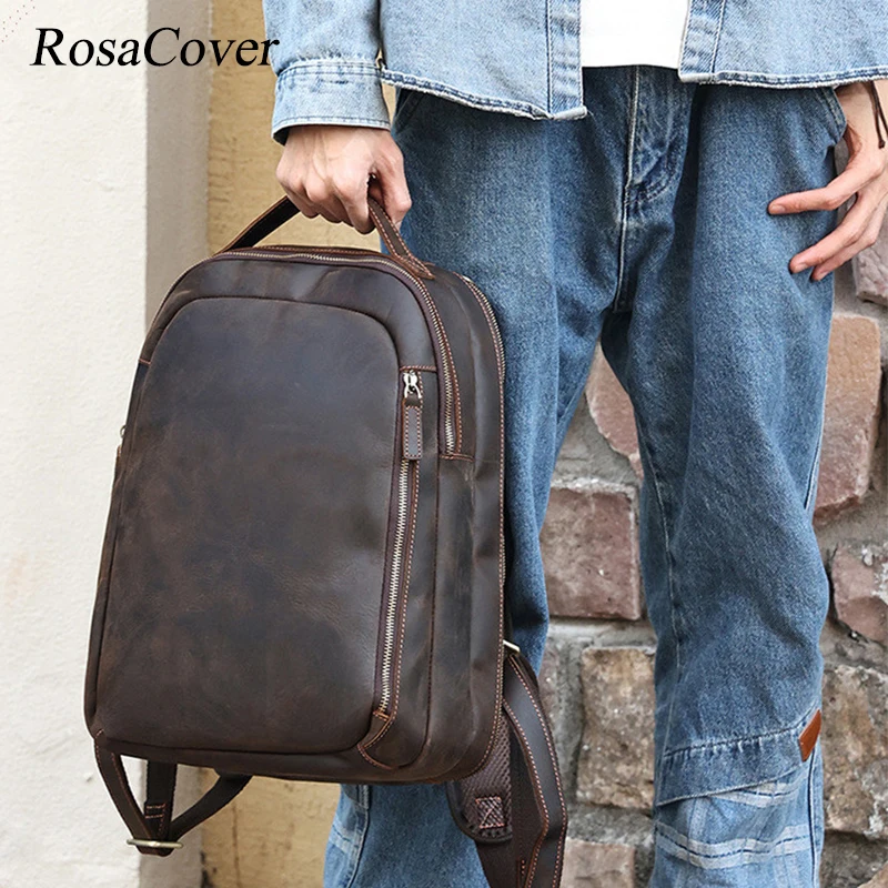 Men Genuine Leather Backpack for 15.6