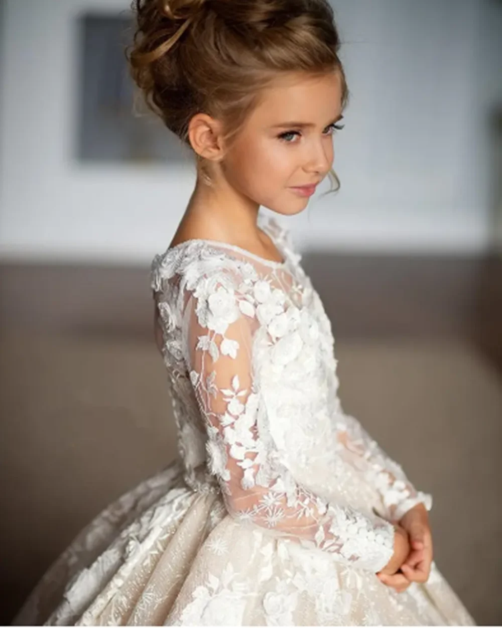 

Flower Girl Dress Bows Children's First holy Communion Dress Princess Formal Tulle Ball Gown Wedding Party