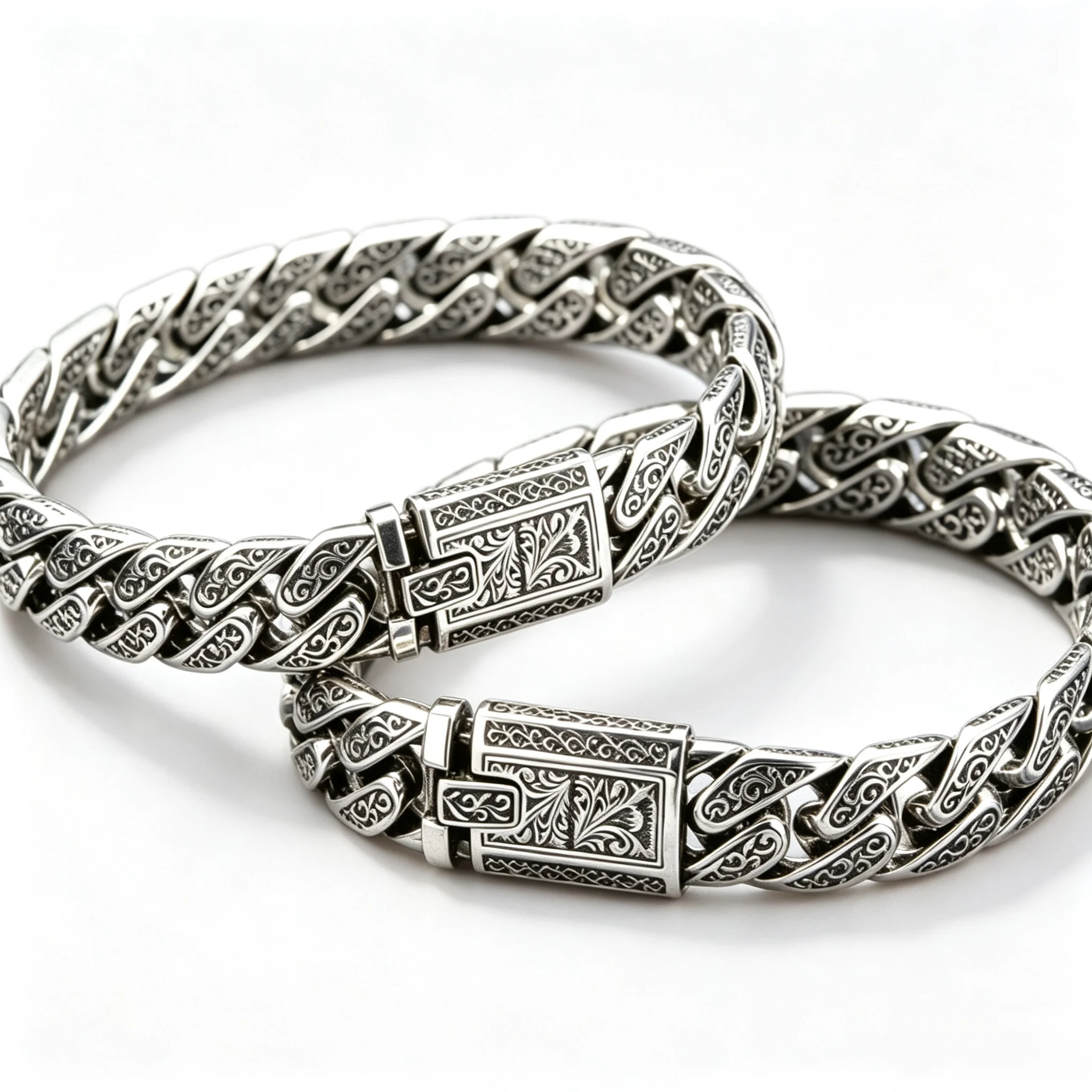 S925 Sterling Silver Old Money Style Polished Cuban Link Bracelet Floral Engraved Clasp Tarnish Resistant Minimalist Punk Bangle
