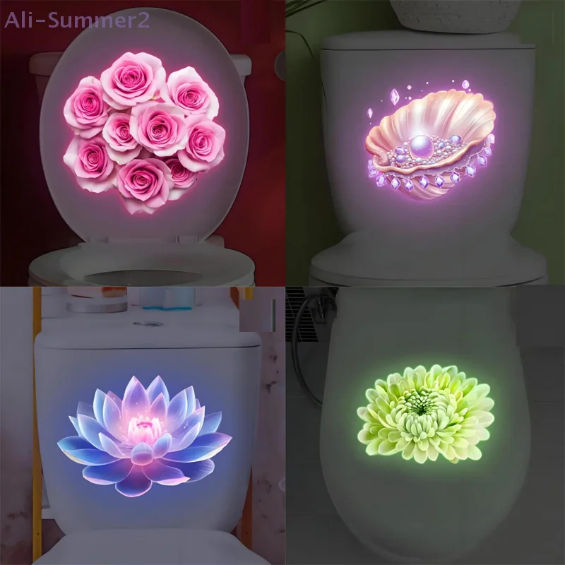 {MX} NEW Luminous Self-Adhesive Toilet Sticker Lotus Rose Toilet Seat Cover PVC Waterproof Decals Home Wall Decor