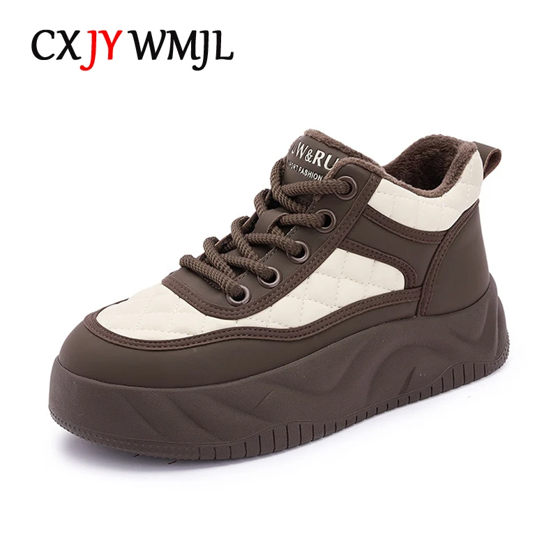 

CXJYWMJL Genuine Leather Platform Sneakers Women Warm Vulcanized Shoes Ladies Thick Bottom Autumn Winter Plush Casual Shoes