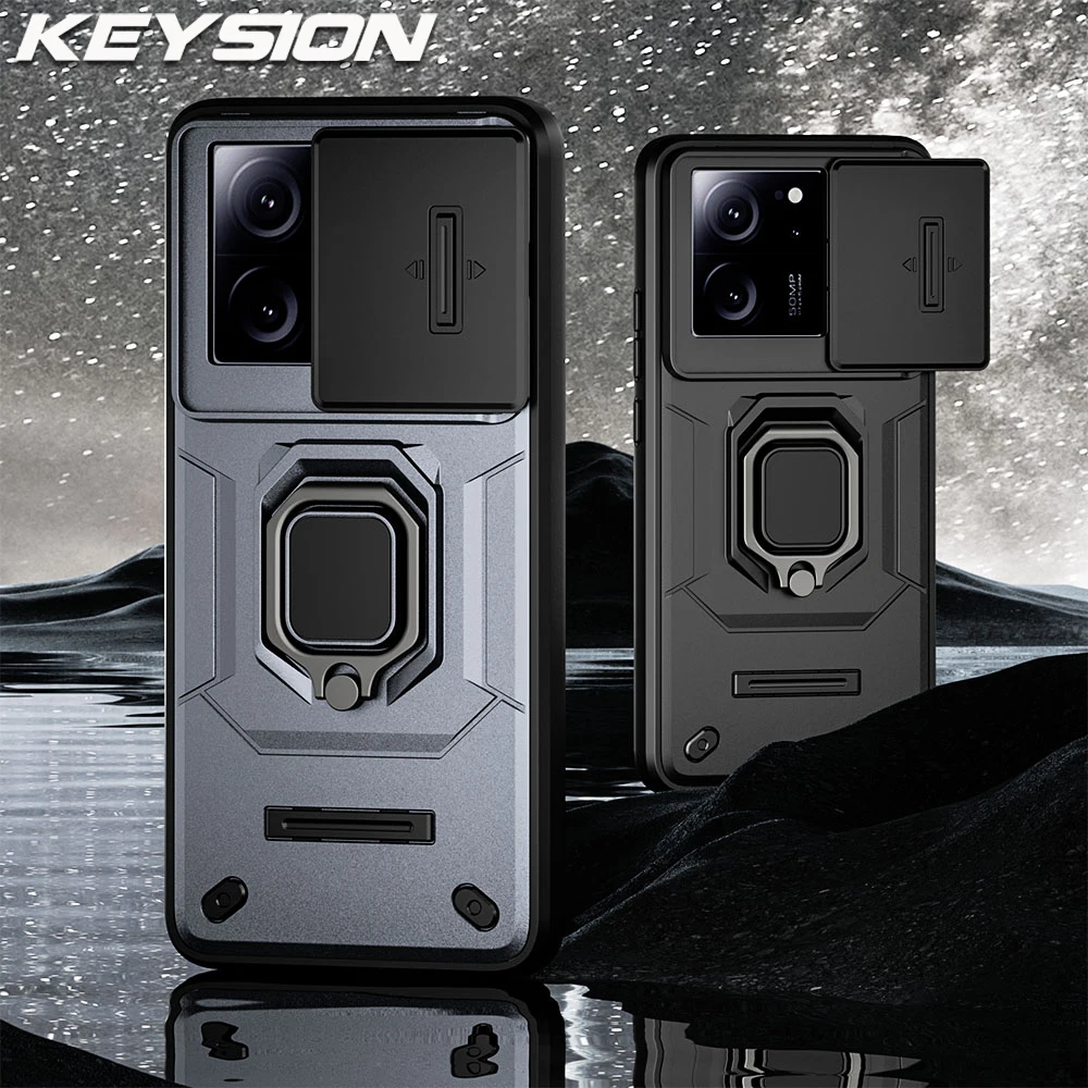 Keysion Schokbestendige Armor Case Voor Xiaomi 13T 13T Pro 5G Dia Camera Lens Bescherming Ring Stand Telefoon Cover Voor Redmi K60 Ultra