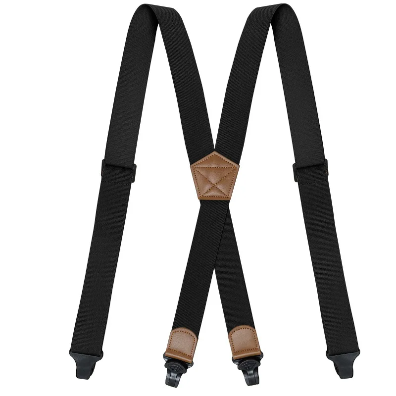 メーカー供給-ユニセックス-大人用-4クリップサスペンダー-35cm伸縮性-ブラウンレザーヘッドバンド
