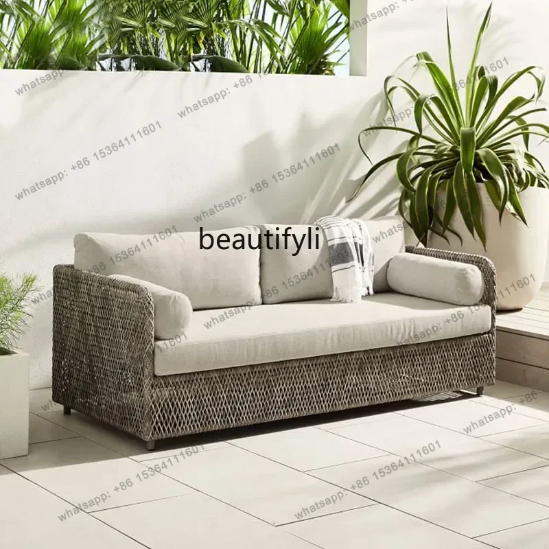D30 Southeast Asian Style Outdoor Rattan Sofa for Courtyard, Balcony, Garden, Terrace, Designer Sunroom, Leisure Rattan Sofa