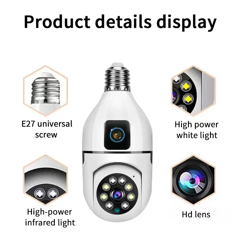 

4 МП IP-камера с двумя объективами и поддержкой Yoosee/V380pro/V360 APP, PTZ, с креплением E27, беспроводной домофон, видеонаблюдение для дома, радионяня