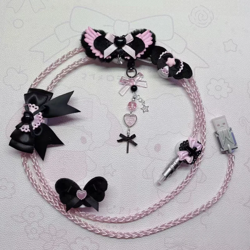 Custom 8k Aviator Cable  Pink-black Series 1.3m Luminous Type-c Interface Magnetic Mechanical Keyboard Cable Desktop Decoration