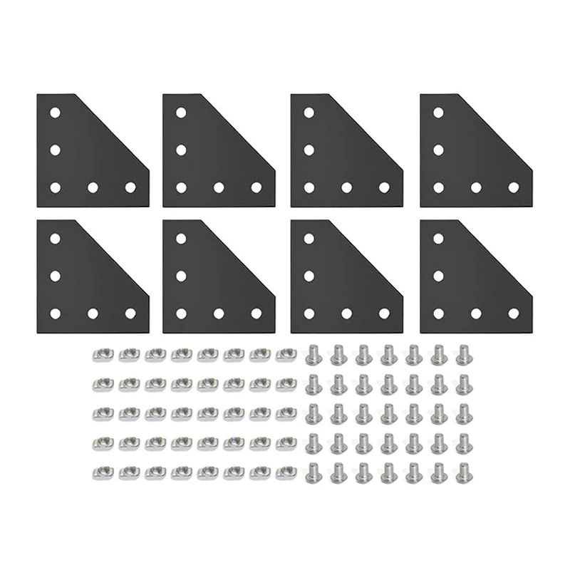 2020 Corner Bracket Connectors Black 5-Hole T/L Fitting Plate For2020 6 mm Slot Aluminum Extruded Fittings Set Of 8