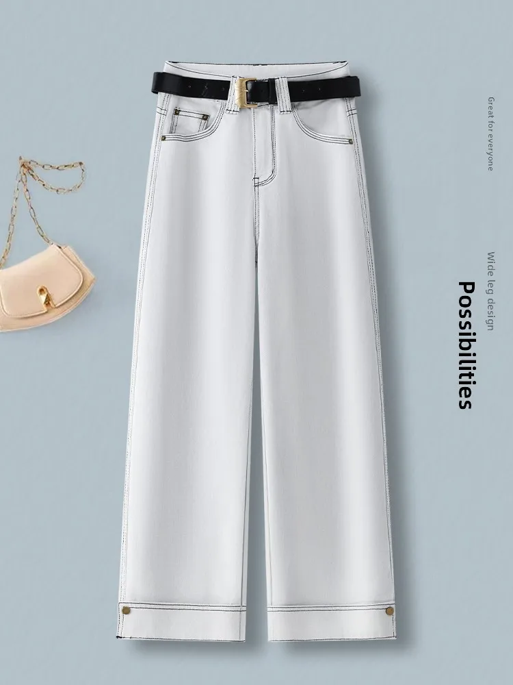 

Moonlight Grey Nine-Tenths Jeans Women's Summer Thin New Small Size High Waist Slimming Casual Straight Leg Pants