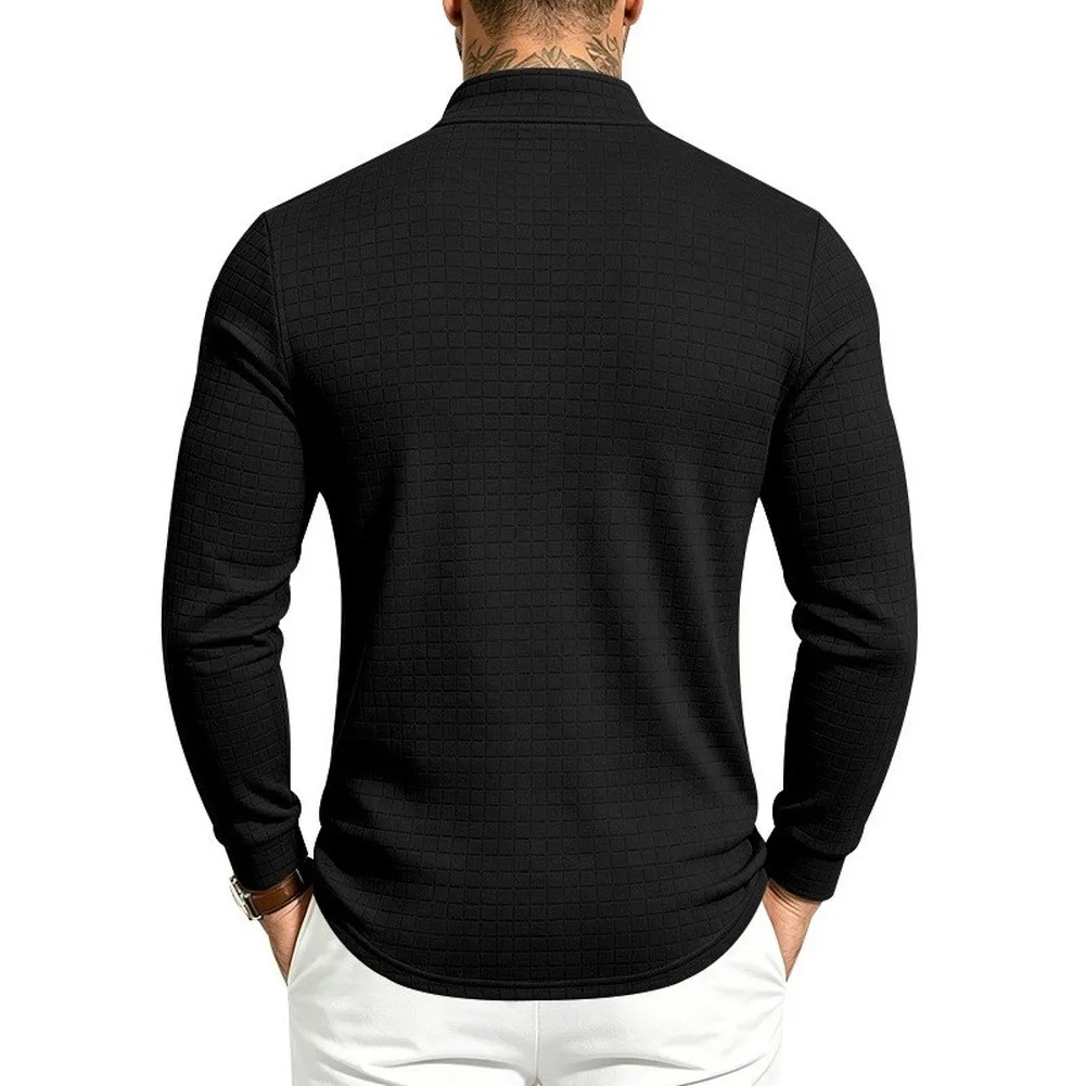 Half Long Sleeve for Men Featuring Refined Stand Collar and Integrated Jacquard Checkered Construction Half Long