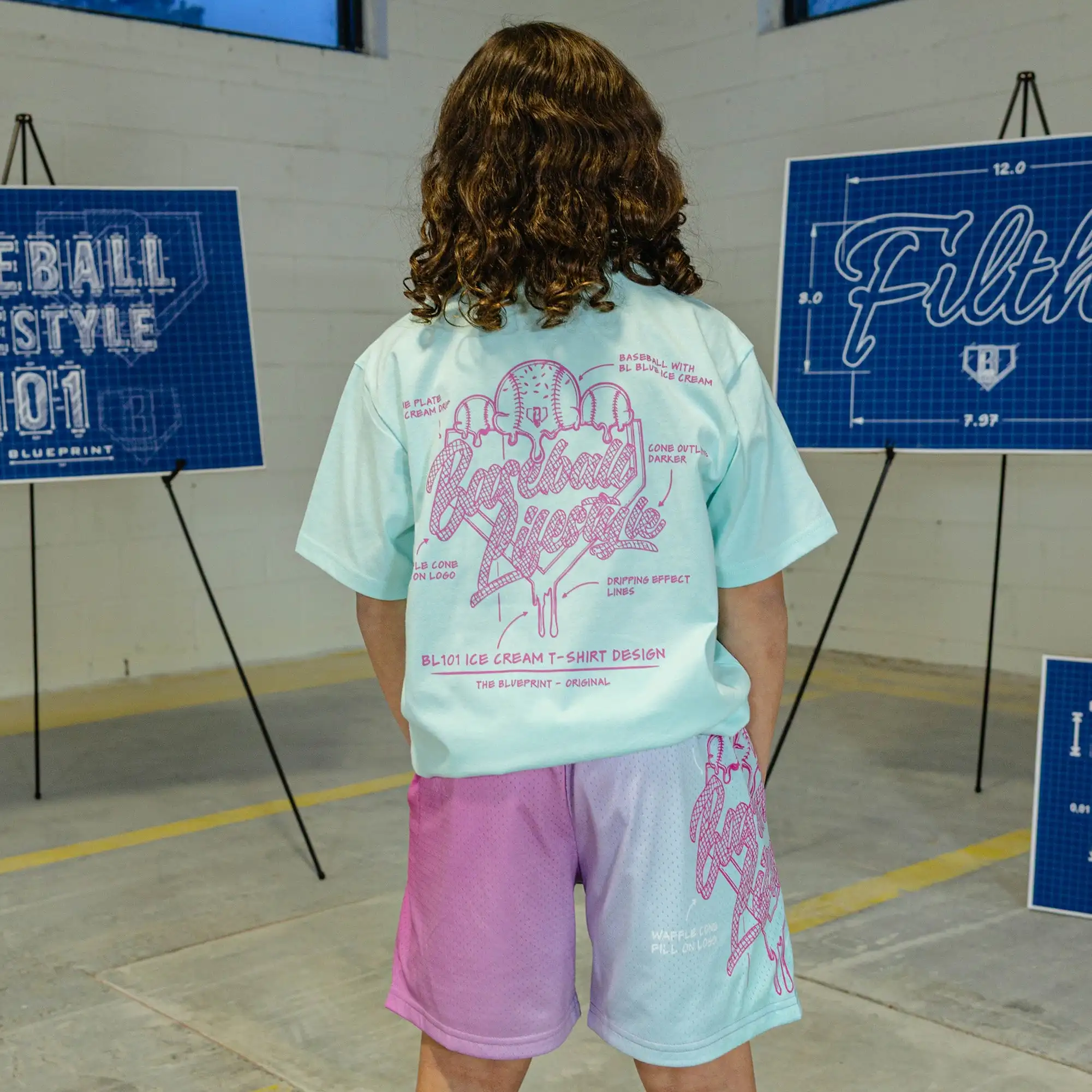 Summer New Baseball Sport # 101 # Life Short Sleeve Shorts Set Blueprint Printed Casual Large Loose Adult/Children's Set
