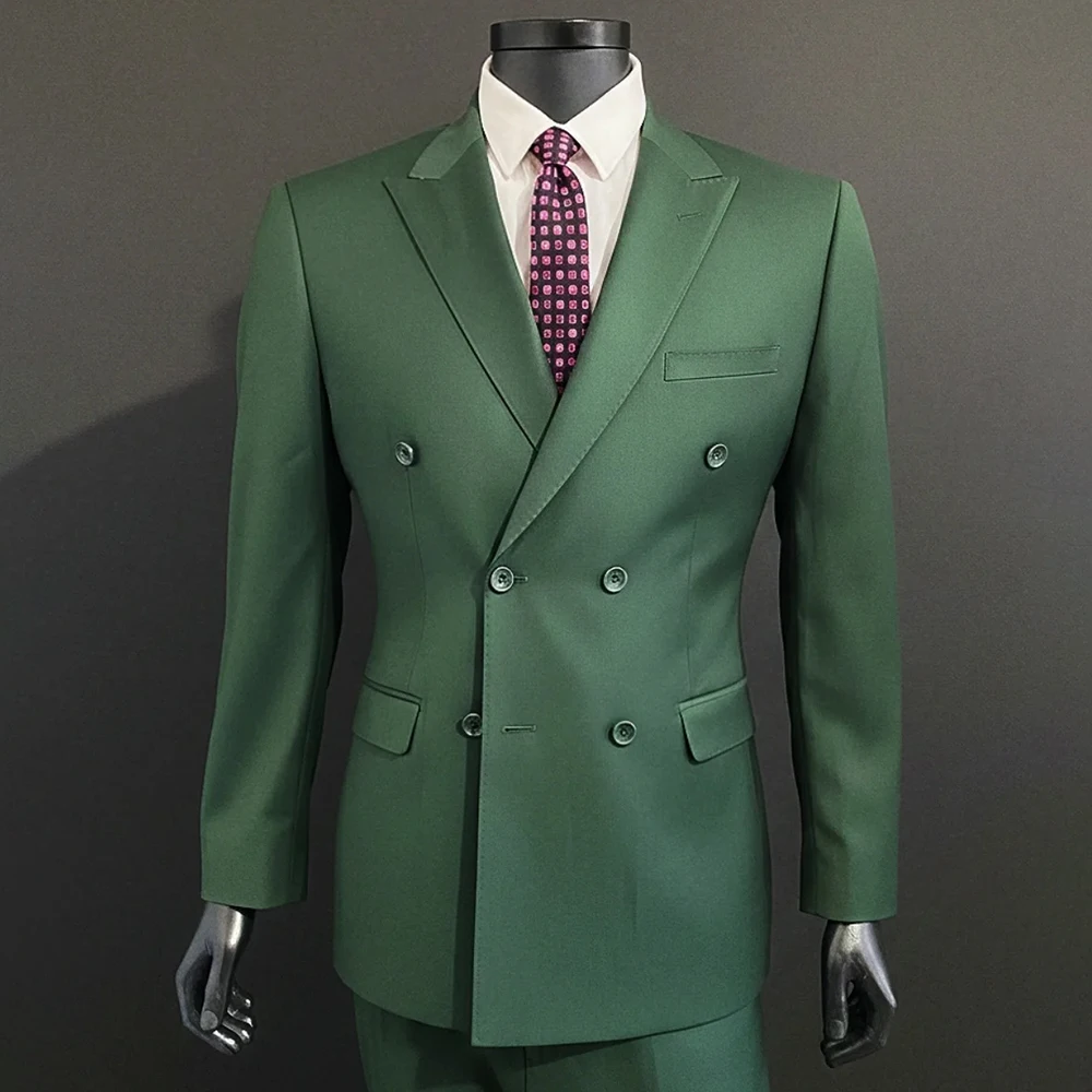 

Customized Men's Suits 2 Piece Jacket Pants Luxury Wedding Slim Male Clothing High Quality Double Breasted Peak Lapel Outfits