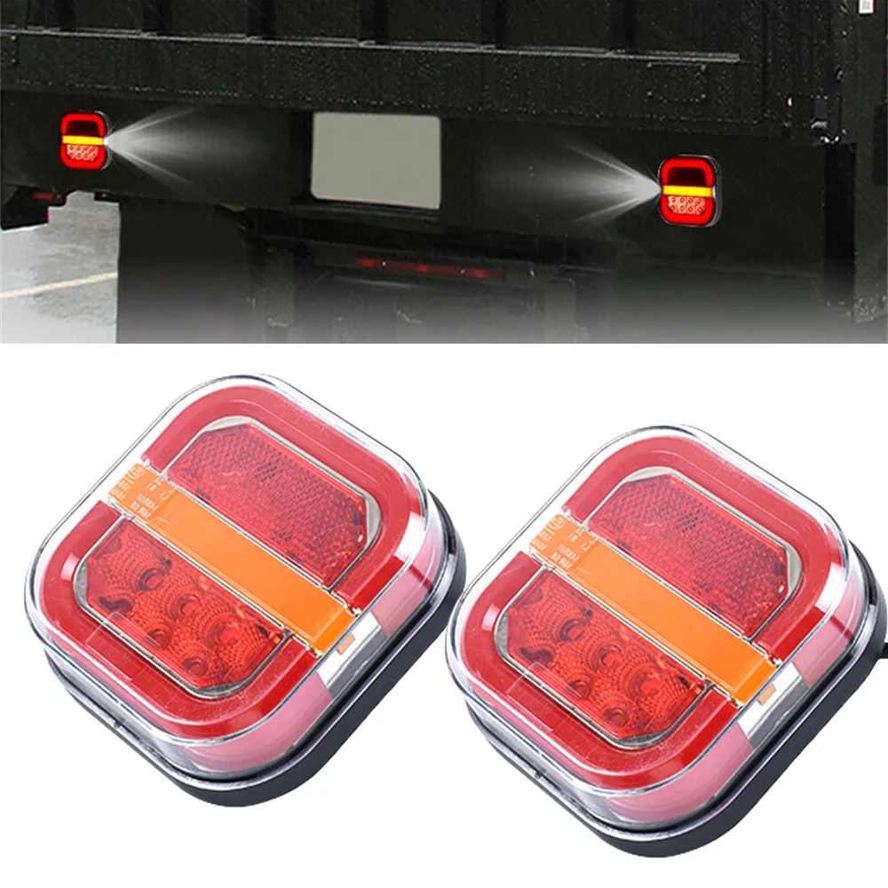 2x 12V 24V 4 inch Square LED Tail Light License Plate Flowing Turn Signal Brake Stop Lamp Truck Trailer Tractor UTV ATV Van 4x4