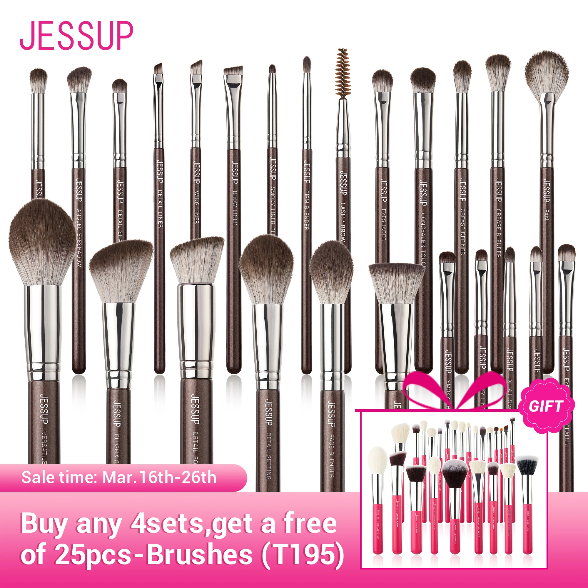 Jessup Makeup Brushes Set 15/25pcs Premium Synthetic Brown Make up Brushes Foundation Eyeshadow Concealer Blush Eyeliner, T511