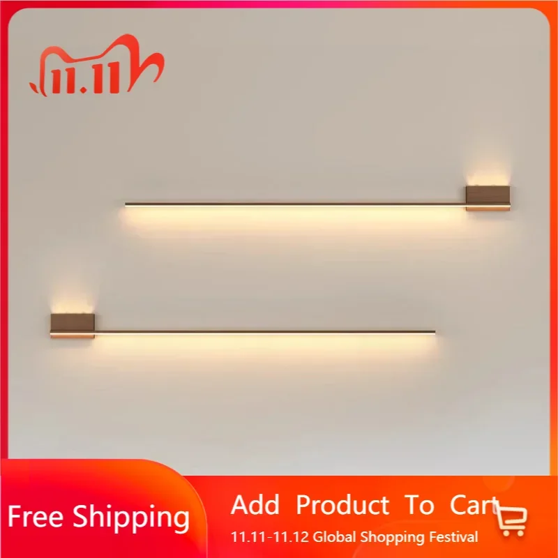 Simple LED Wooden Long Wall Lamp For Bedroom Bedside Aisle Porch Modern Customer Hall Decoration Background Wall Line Lights