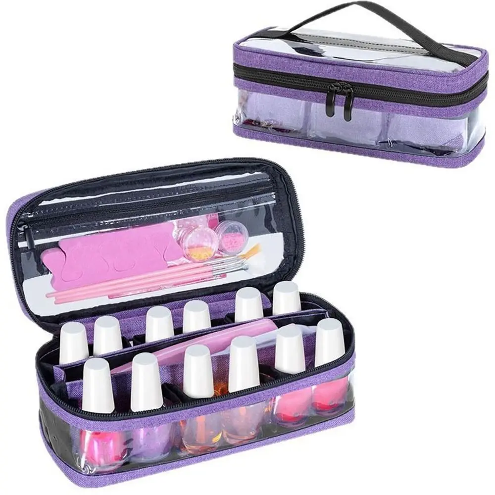 Clear PVC Nail Polish Storage Bag Holds 12 Bottles Double Layer Nail Polish Organizer Case Removable Inner Pouch