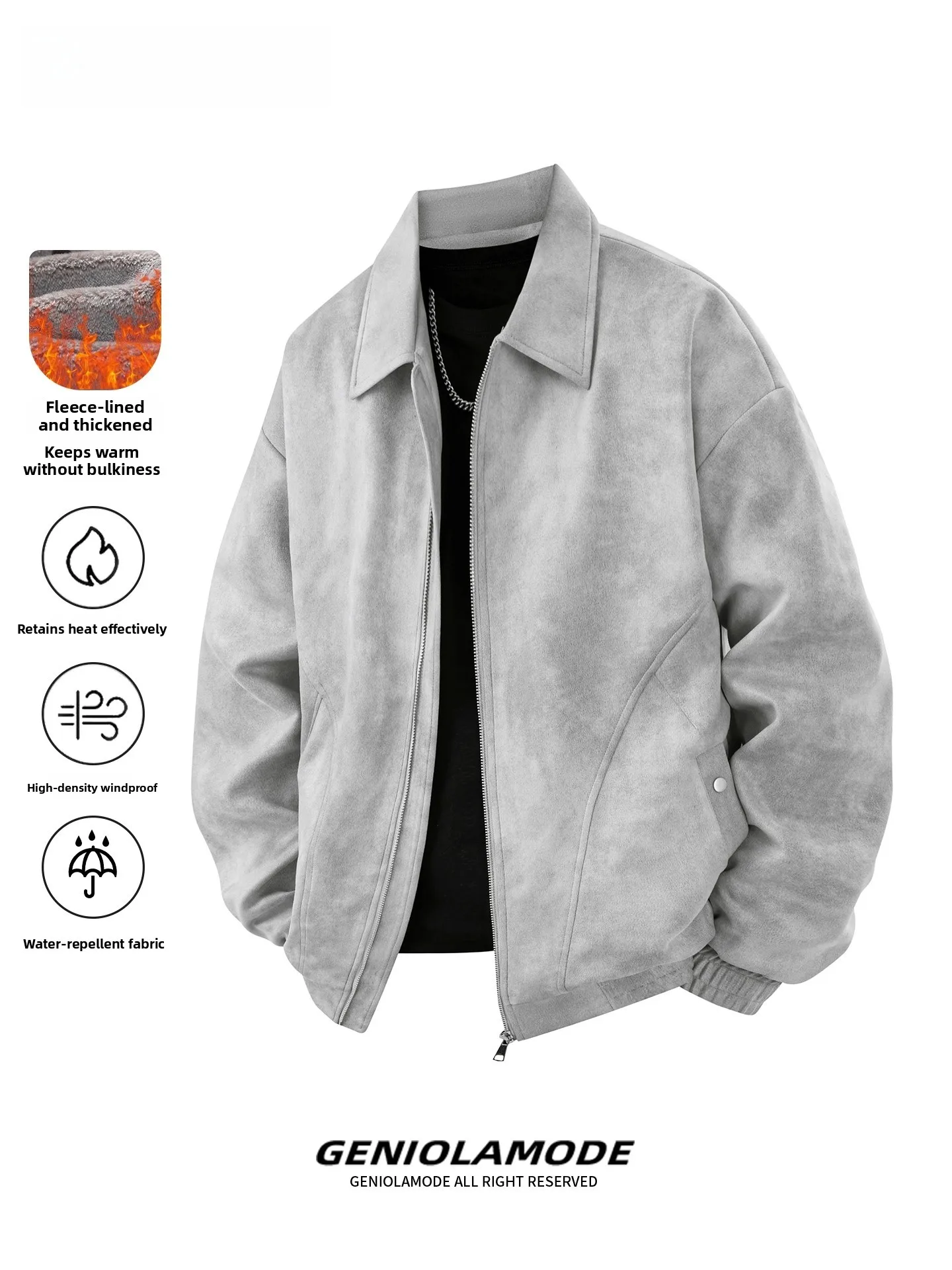 

Genio Lamode American Sle Suede Jaet Men's Winter Warm Casual Outerwear Faion Urban Gothic Windproof PU Leather Coat