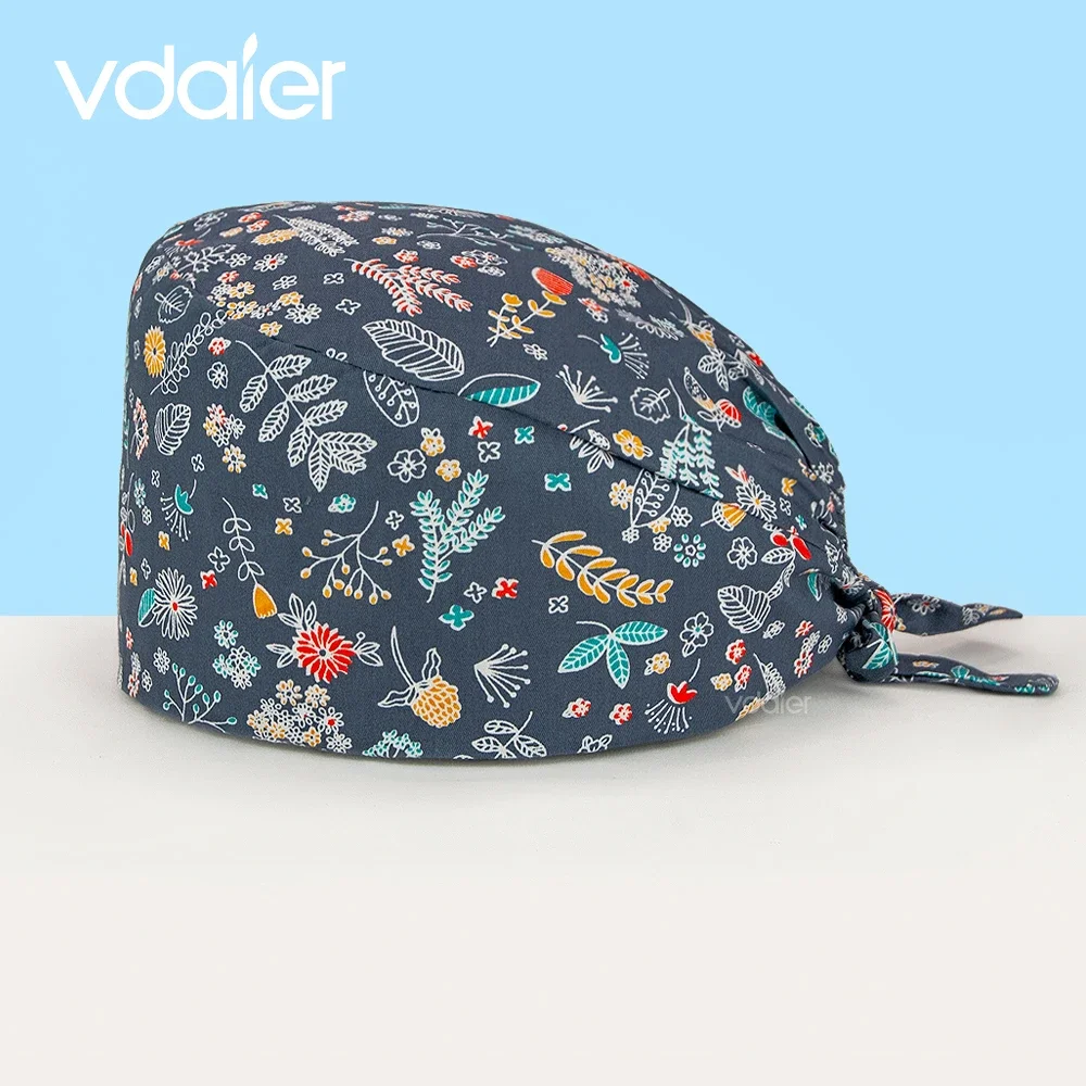 

Unisex Flower print dentist hat nurse hats operating room cap hospital work cap Pet veterinary hat nursing hat nurse hair cap