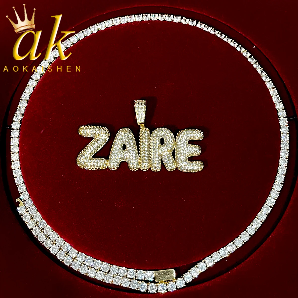 Aokaishen Custom Name Letter Pendant for Men Micro Pave Zircon Necklace Chain Hip Hop Rock Street Jewelry Fashion