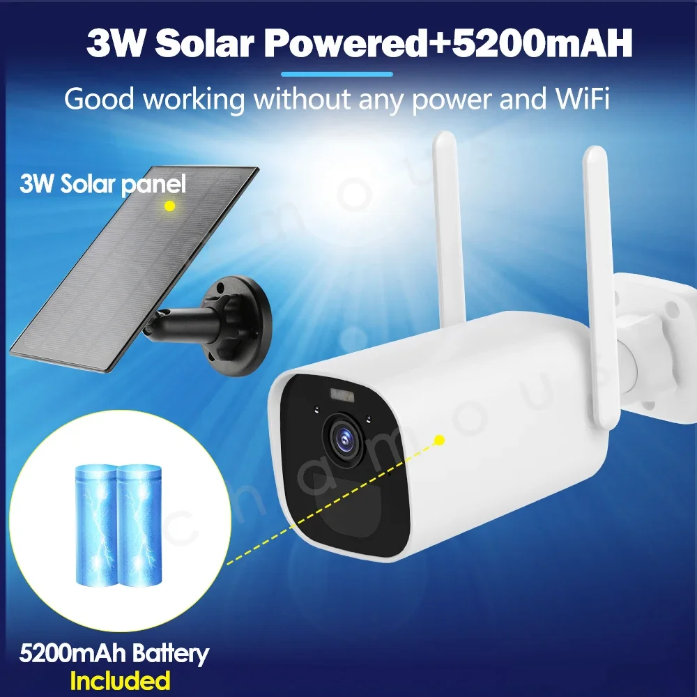 

3MP Wifi Solar Camera Outdoor Wireless Security Bullet Camera With 3W Solar Panel Smart Home CCTV Video Surveillance Waterproof