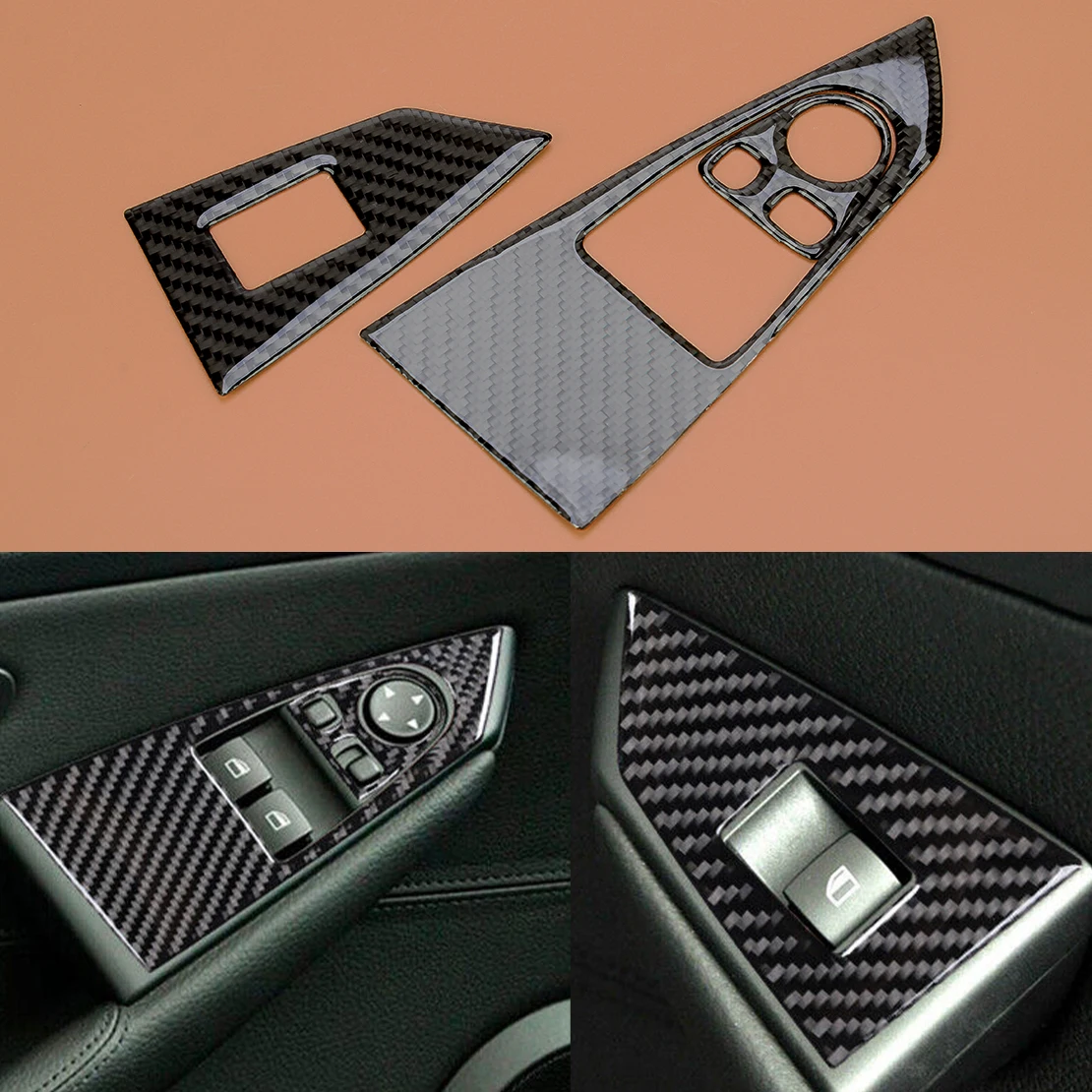 Front Window Lift Switch Panel Cover Trim LHD Fit for BMW 6 Series E63 E64 2004 2005 2006 2007 2008 2009 2010 Black Carbon Fiber