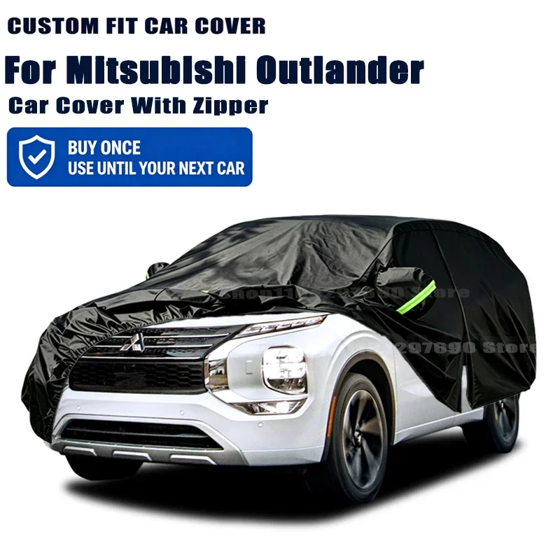 For Mitsubishi Outlander Car Cover With Door Zipper Waterproof Snow Rain Sunshade Anti-UV Dustproof Outdoor Protector