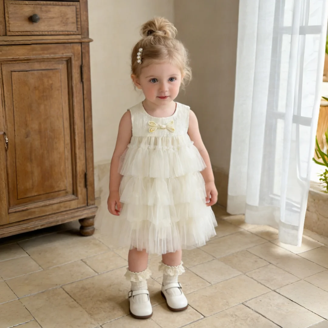 Mädchenkleid Sommer Schleife Tüll Prinzessinnenkleid Entzückendes Hochzeits- & Geburtstags-Babykleid Babykleidung für Mädchen