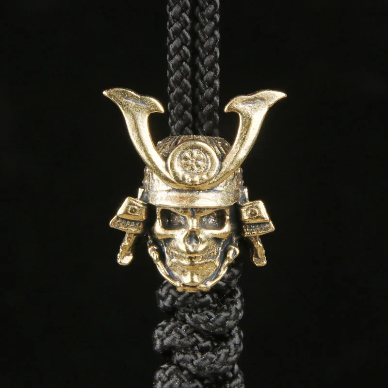 Brass Skull Samurai EDC Knife Pendant Marshal Skull Paracord Bead DIY Accessory Keychain Charm Spacer Bead Pendant