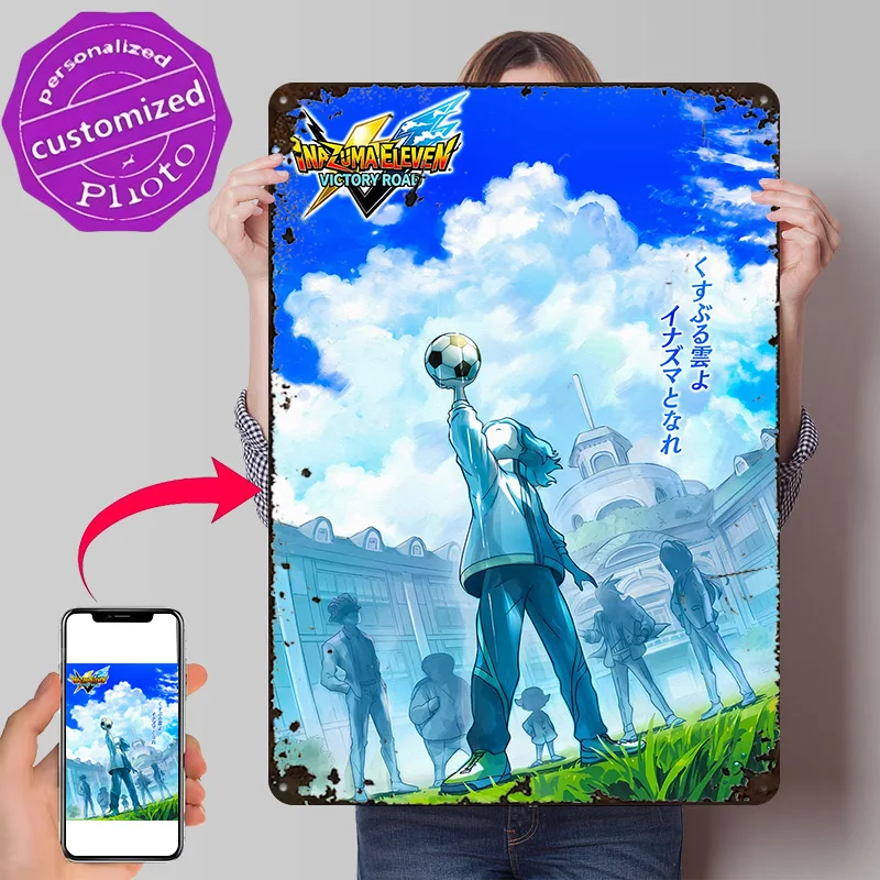 Inazuma Eleven Victory Road Anime Art 3D Texture Metal Poster Customized Wall Art Tin Sign Gift for Mancave Room Decoration Man