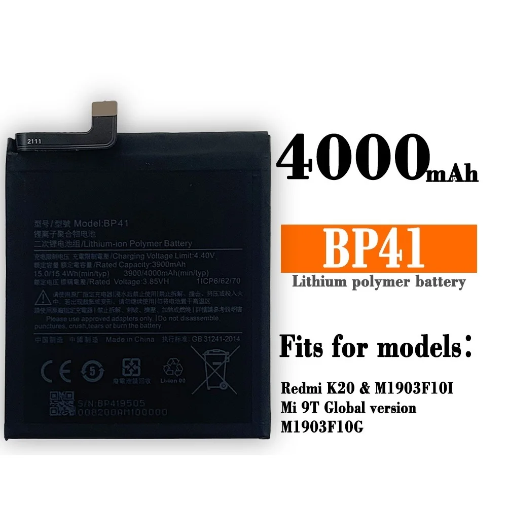 

Replacement Battery BP41 For Xiaomi Redmi K20 Mi 9T Mi9T Premium Rechargeable Battery 3900mAh