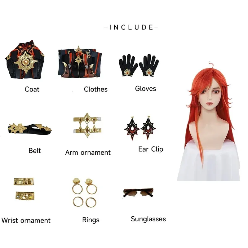 Mavuika Genshin Impact Pyro Archon Black Cosplay Costume Anime Role Play Game Carnival Halloween Party Outfit Premium Cos Wig