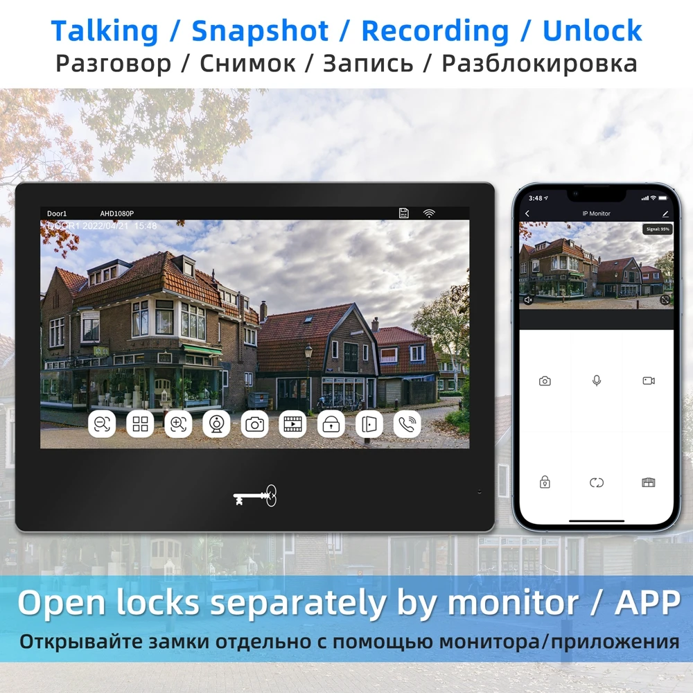 Indomita Tuya Smart Home WiFi Intercom System,Outdoor Video Doorbell Camera 1080P Wired,10 Inch Touch Screen,Talk,Record,Unlock